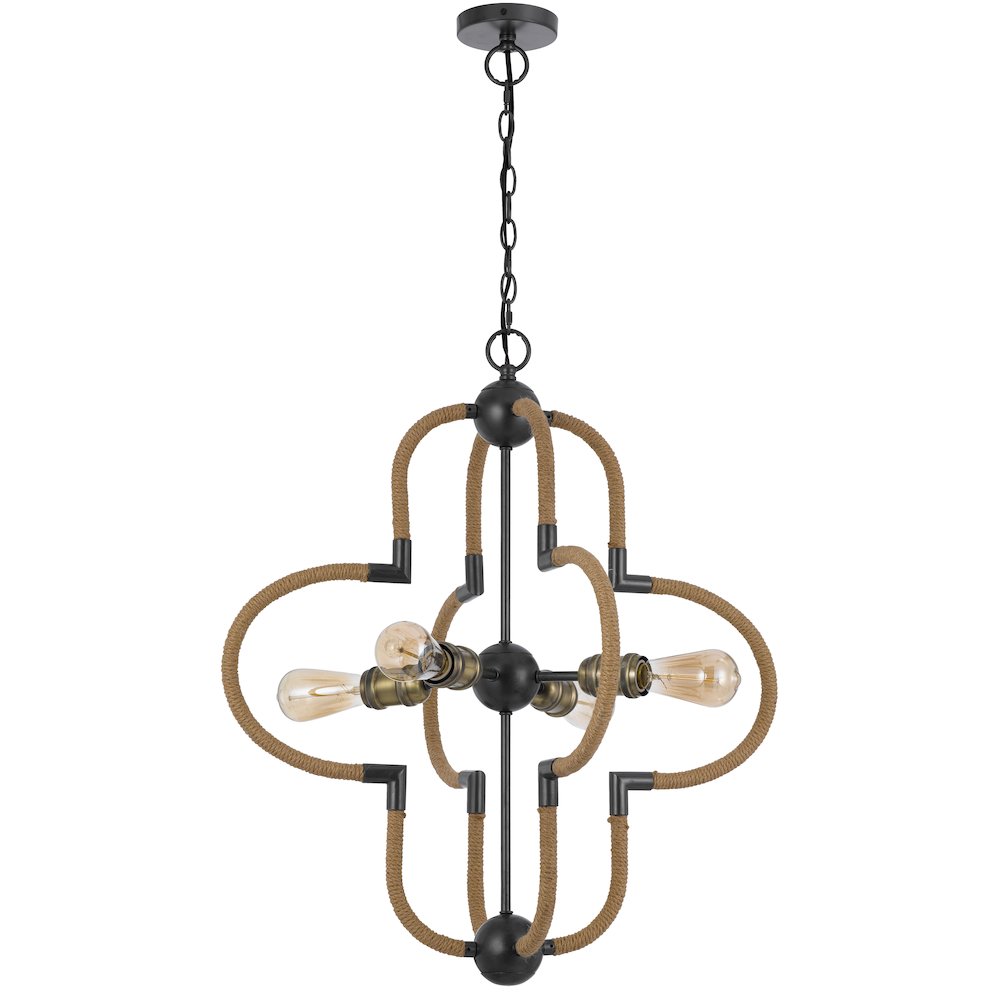 60W x 4 Tahoka metal chandelier with burlap wrapped frame. Picture 2