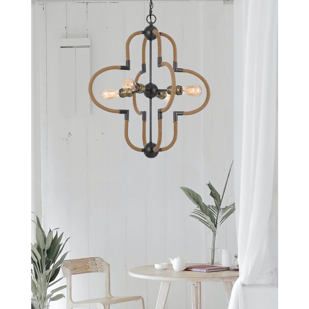 60W x 4 Tahoka metal chandelier with burlap wrapped frame. Picture 4