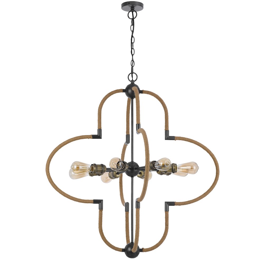 60W x 8 Tahoka metal chandelier with burlap wrapped frame. Picture 5