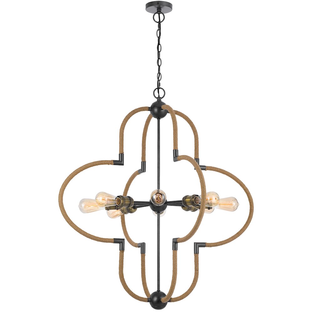 60W x 8 Tahoka metal chandelier with burlap wrapped frame. Picture 1