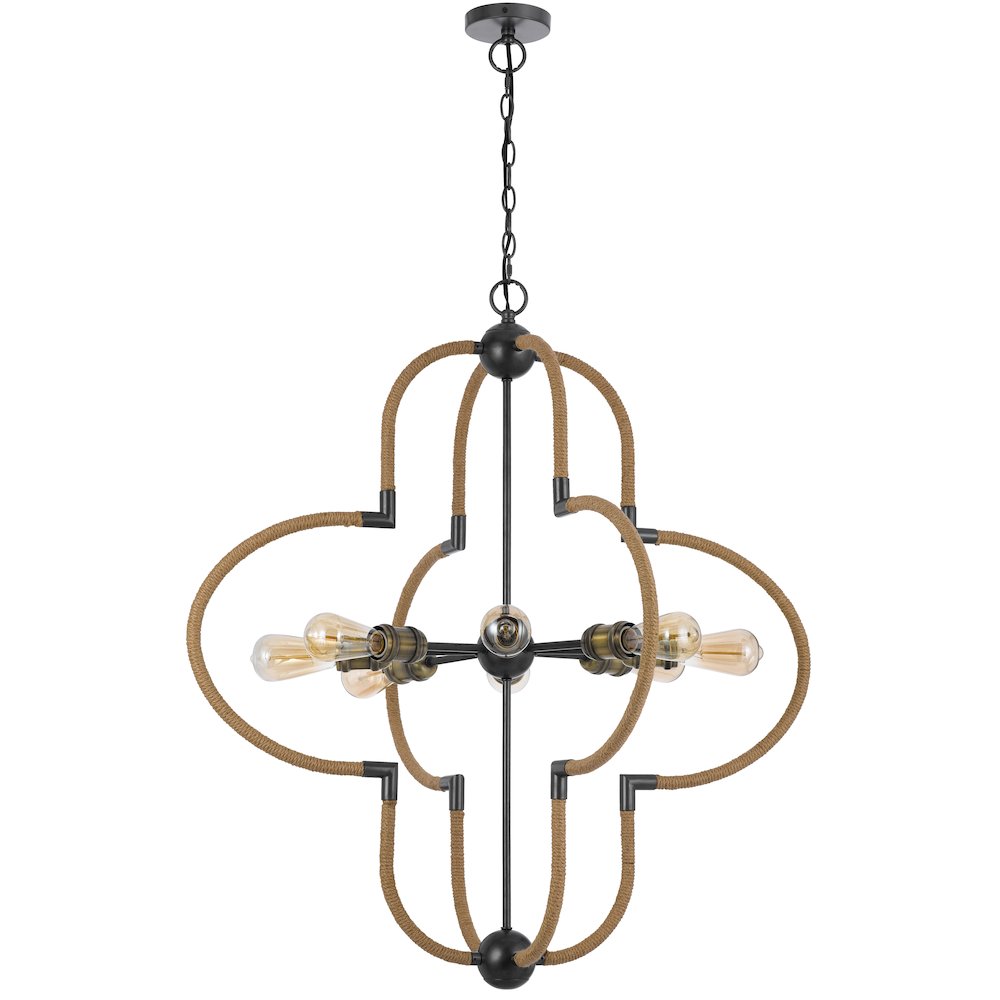 60W x 8 Tahoka metal chandelier with burlap wrapped frame. Picture 2