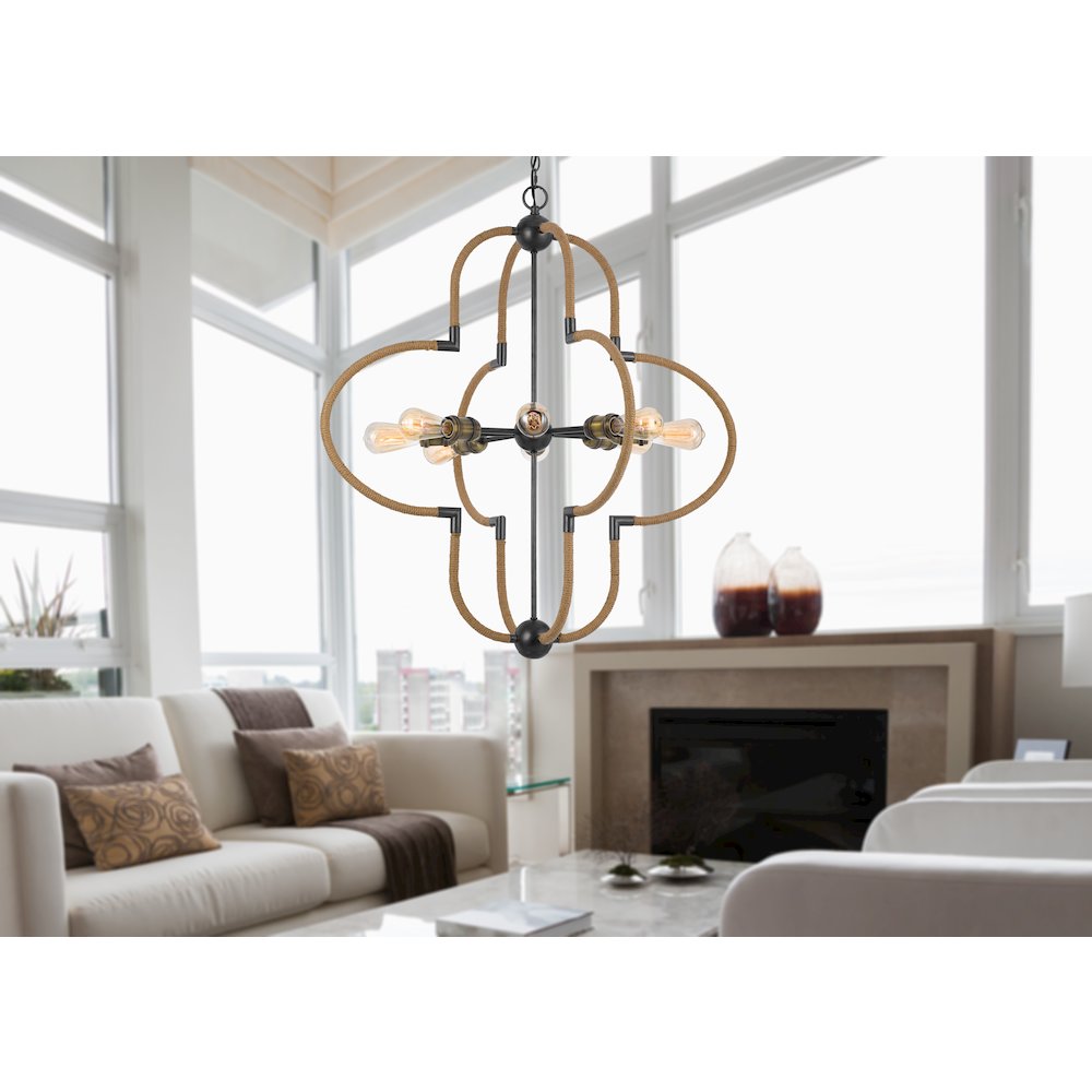 60W x 8 Tahoka metal chandelier with burlap wrapped frame. Picture 3