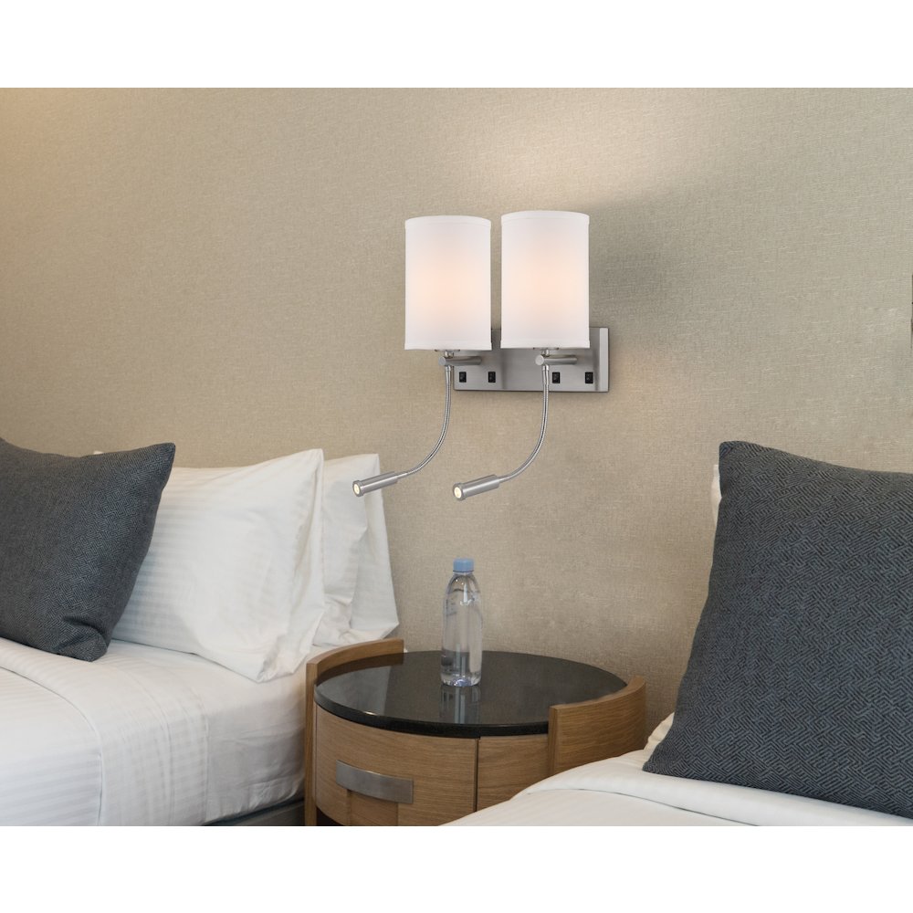 60W X 2 Lakewood Wall Lamp With Two 1W Intergrated Led Reading Lamps. Picture 3