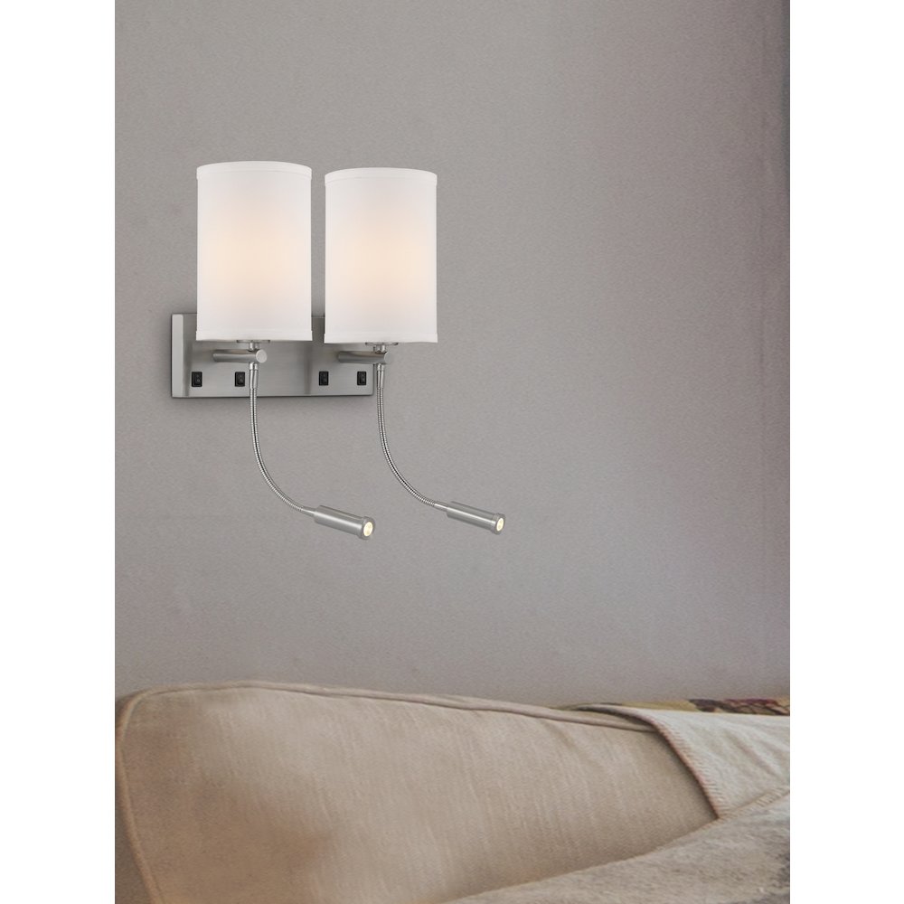 60W X 2 Lakewood Wall Lamp With Two 1W Intergrated Led Reading Lamps. Picture 4