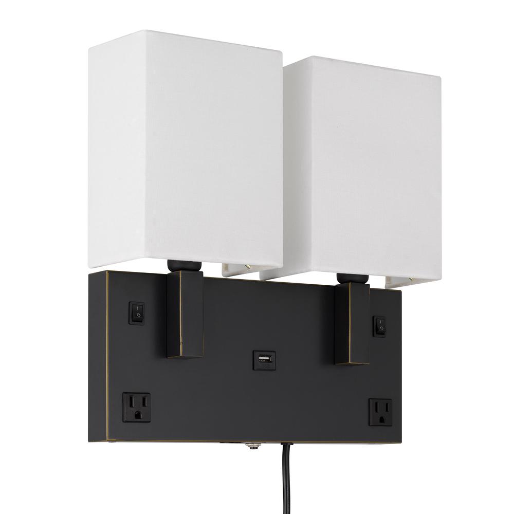 40W X 2 Oberlin Wall Lamp With 2 Power Outlets And 1 Usb Charging Port. Picture 1