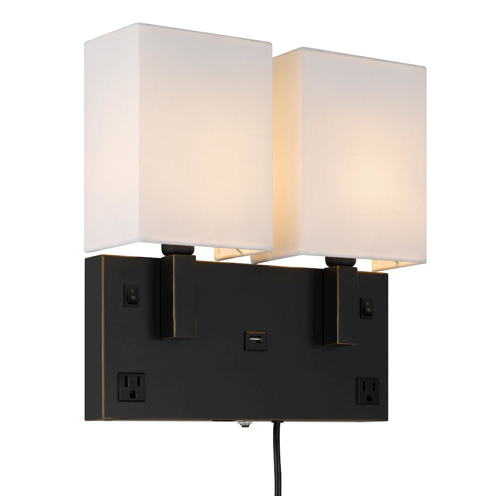 40W X 2 Oberlin Wall Lamp With 2 Power Outlets And 1 Usb Charging Port. Picture 1