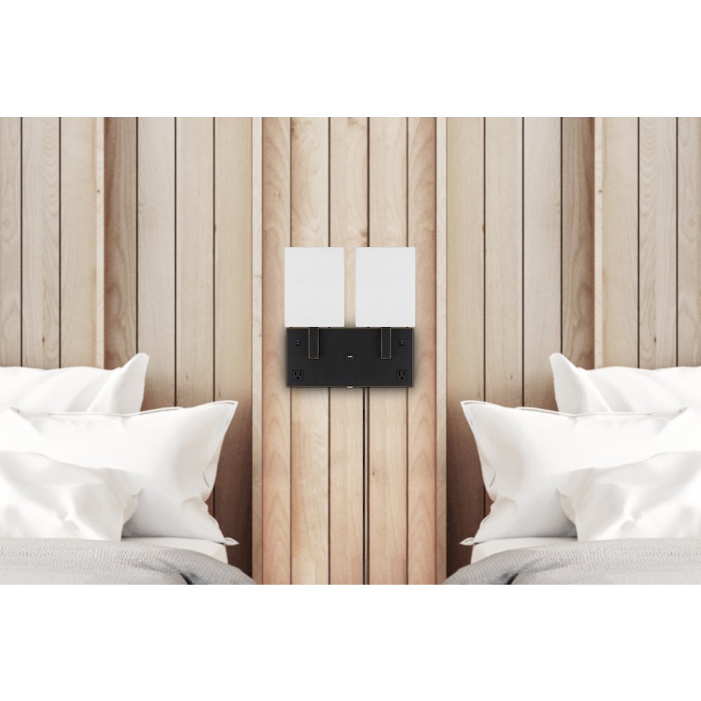 40W X 2 Oberlin Wall Lamp With 2 Power Outlets And 1 Usb Charging Port. Picture 3