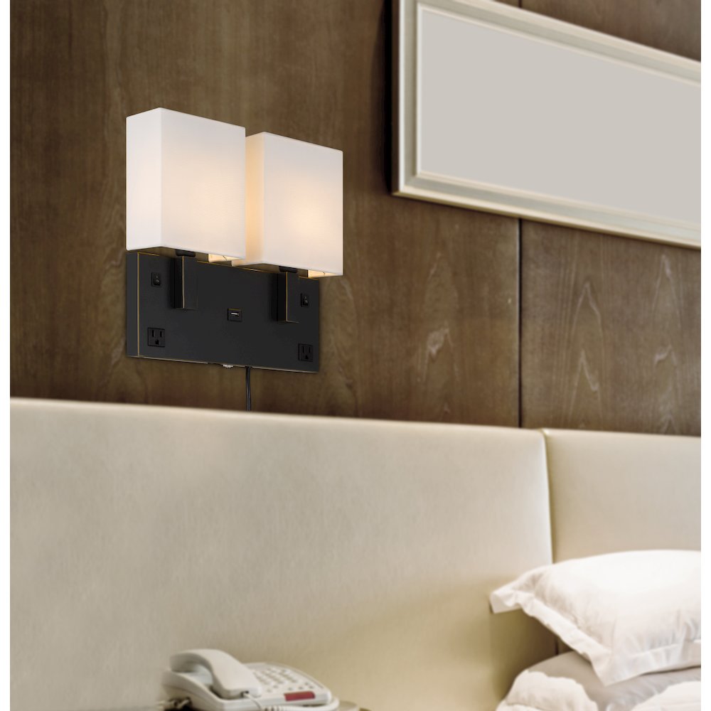 40W X 2 Oberlin Wall Lamp With 2 Power Outlets And 1 Usb Charging Port. Picture 4