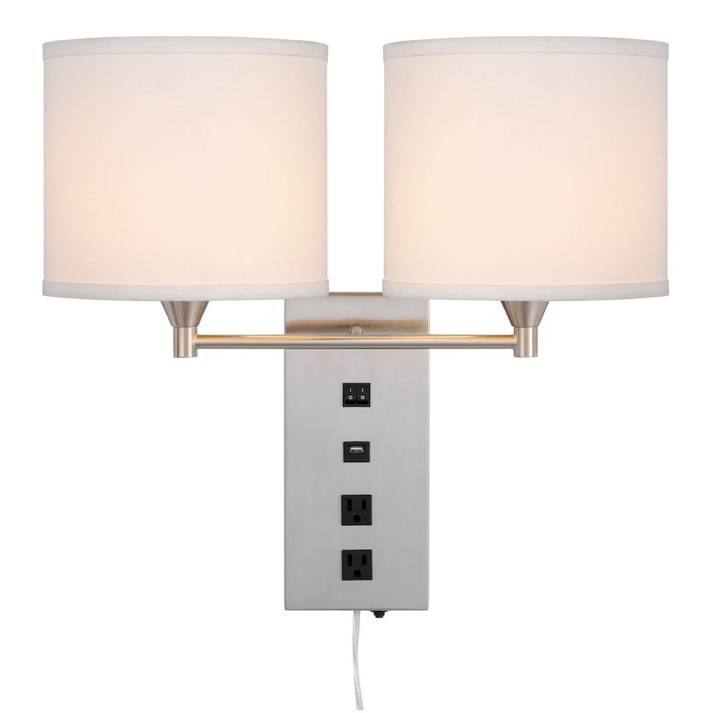 60W X 2 Reedsport Wall Lamp With 2 Power Outlets And 1 Usb Charging Port. Picture 1