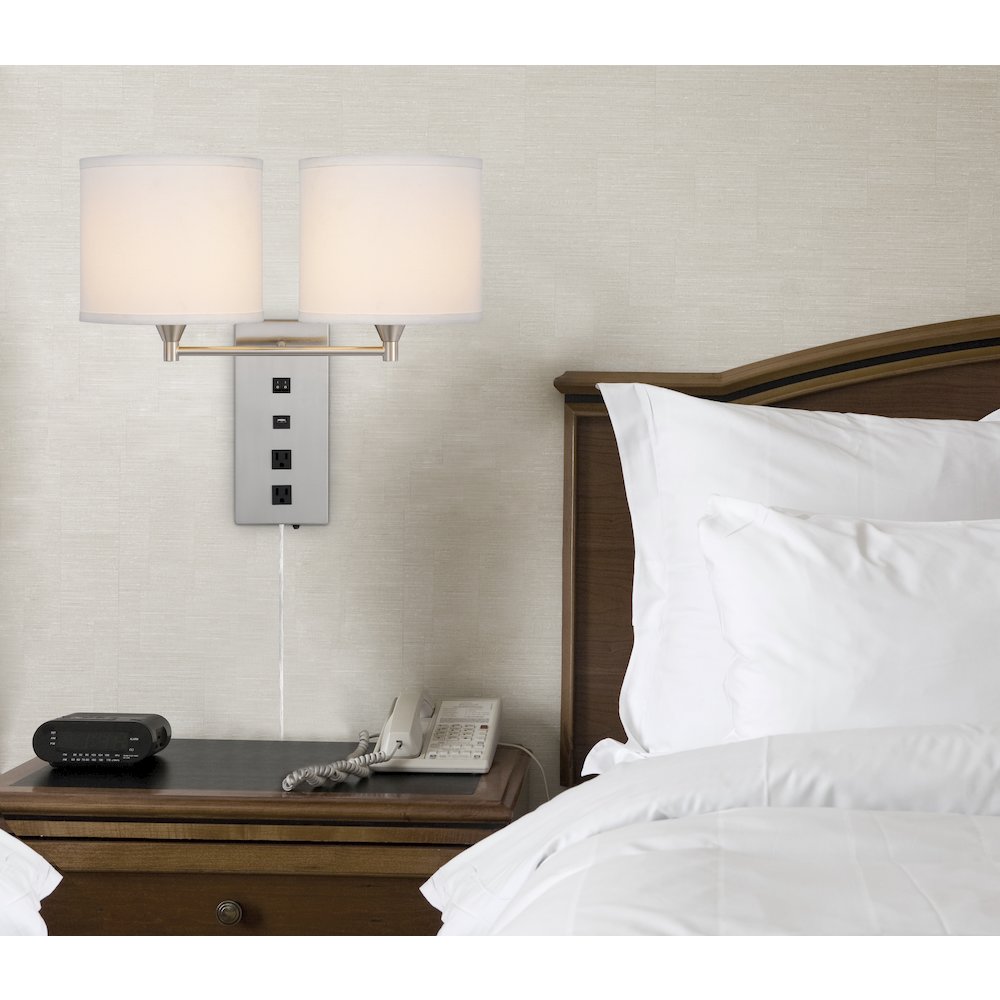 60W X 2 Reedsport Wall Lamp With 2 Power Outlets And 1 Usb Charging Port. Picture 3