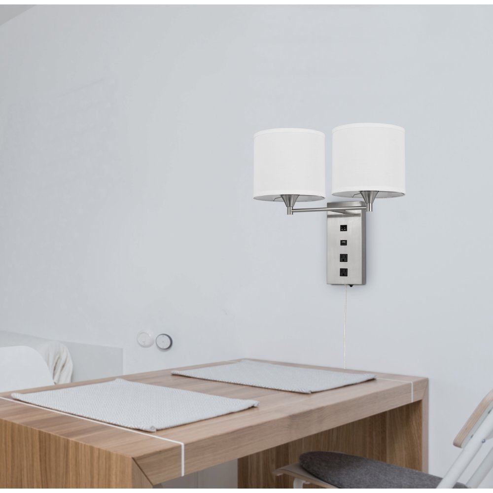 60W X 2 Reedsport Wall Lamp With 2 Power Outlets And 1 Usb Charging Port. Picture 4