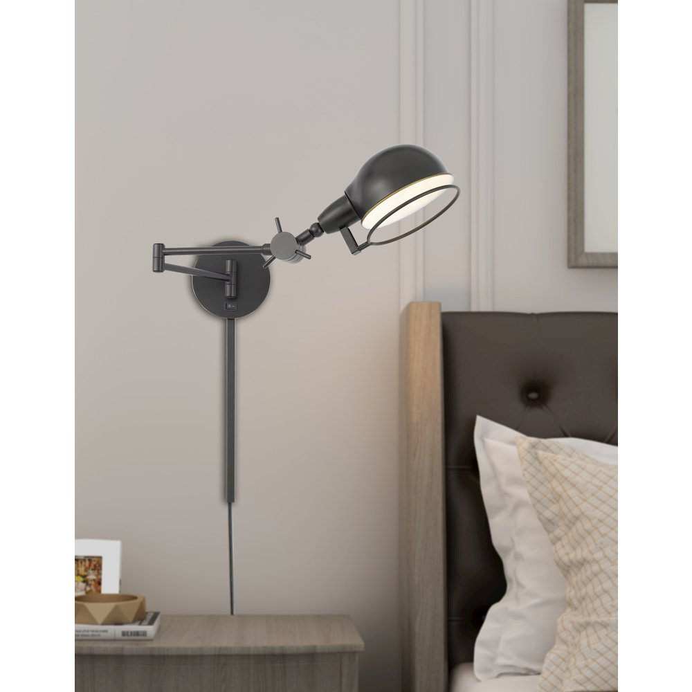 60W Linthal Swing Arm Wall Lamp With Adjustable Shade With 3 Ft Wire Cover. Picture 2