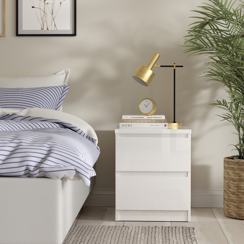 Scottsdale 2 Drawer Nightstand - Set of 2, White High Gloss. Picture 3