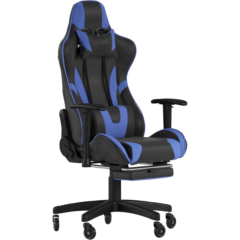 X30 Gaming Chair Racing Office Ergonomic Computer Chair with Fully Reclining Back and Slide-Out Footrest in Blue LeatherSoft. Picture 1