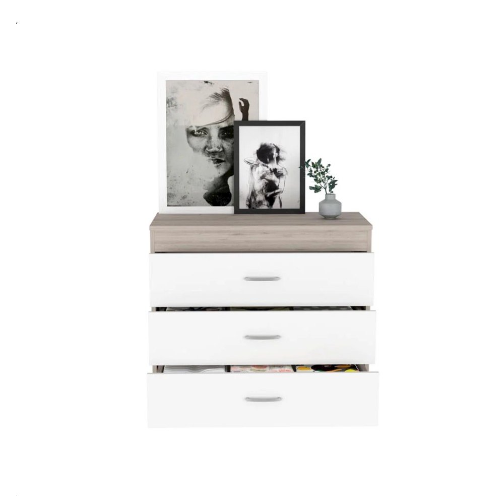 Melia Three Drawer Dresser Light Gray / White MDF. Picture 2