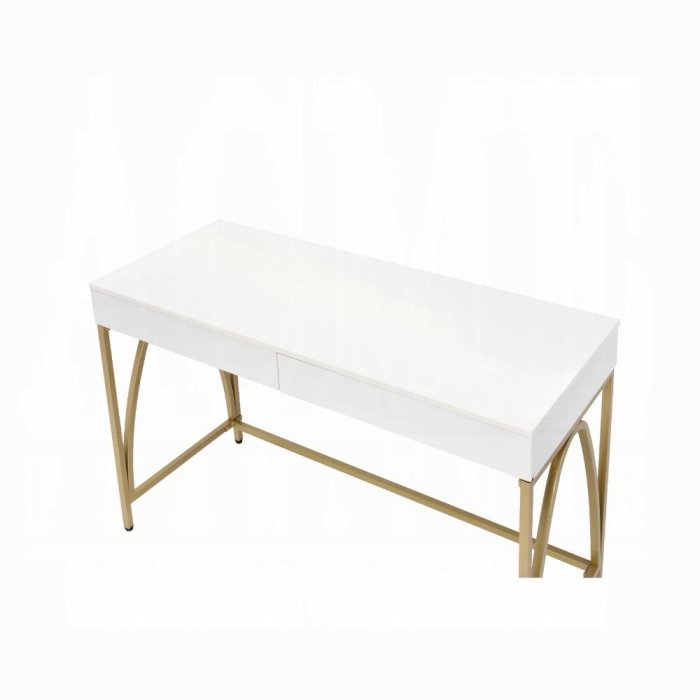 Desk, White High Gloss & Gold 92660. Picture 3