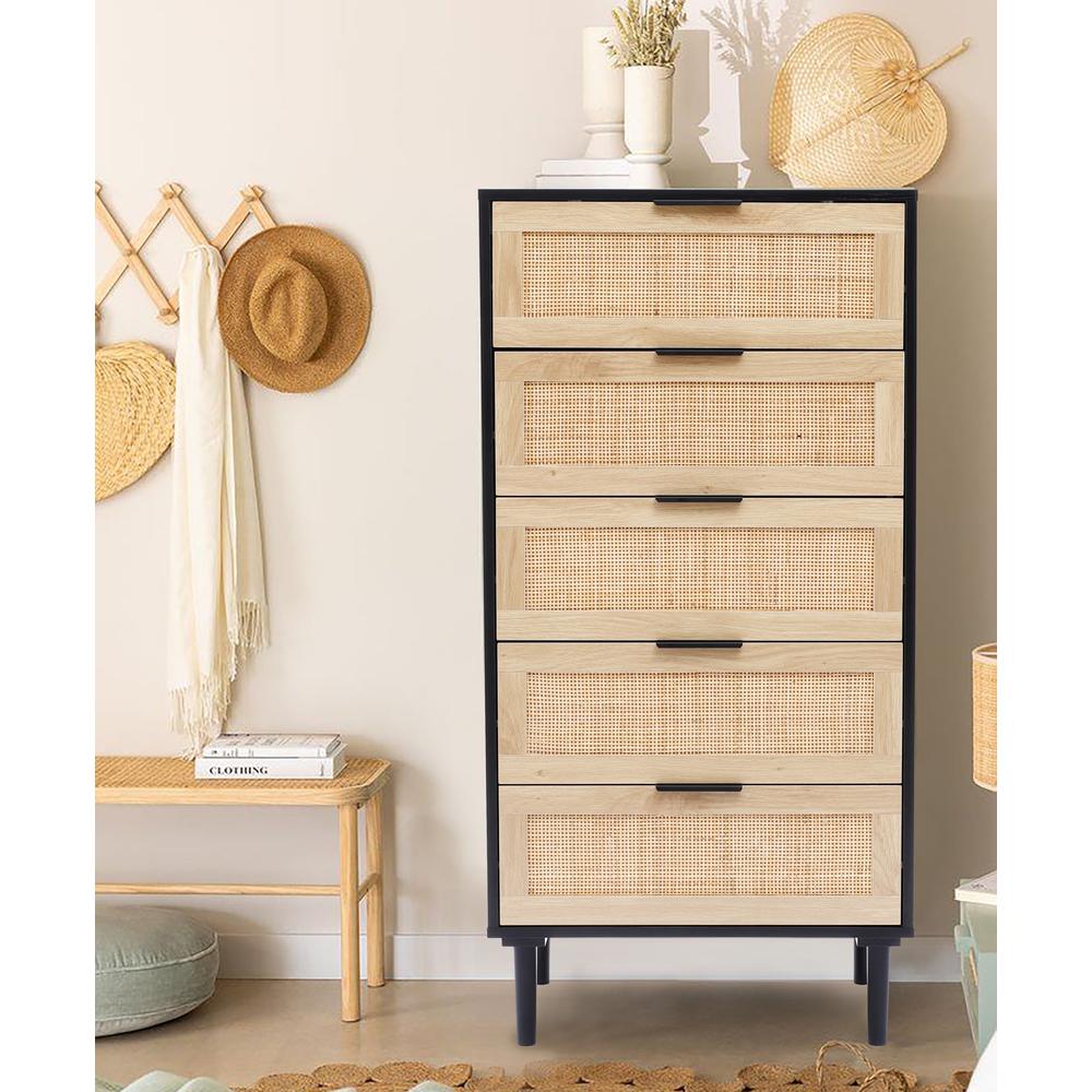 Black and Brown Wood 5-Drawer Chest. Picture 2