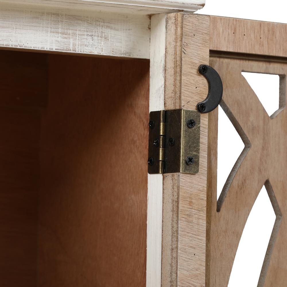 Farmhouse White and Natural MDF Wood Cathedral-Style 2-Door Wall Cabinet. Picture 12