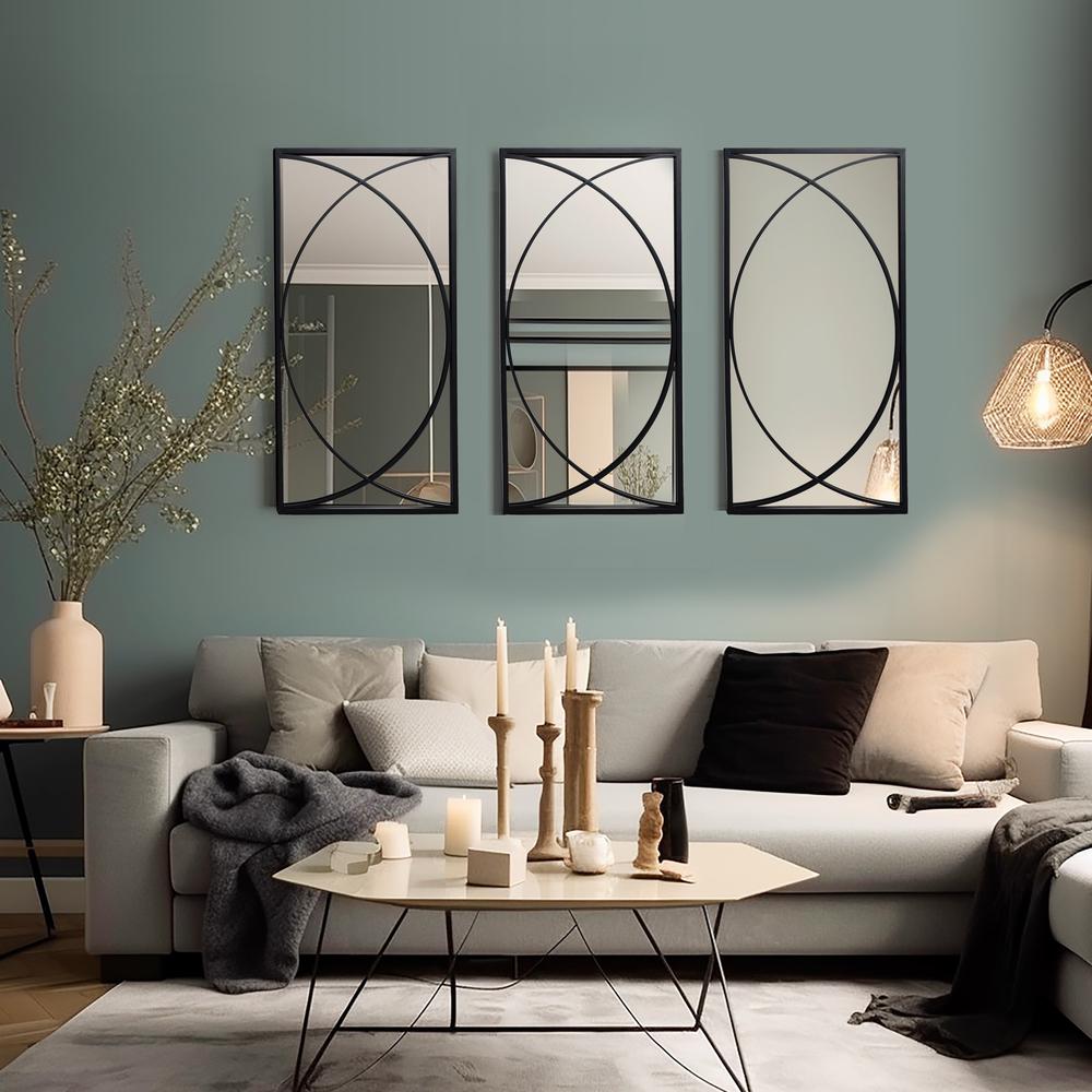3-Piece Black Metal Rectangular Wall Mirror Set. Picture 4