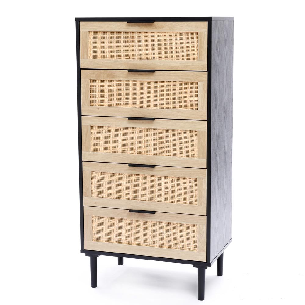 Black and Brown Wood 5-Drawer Chest. Picture 8