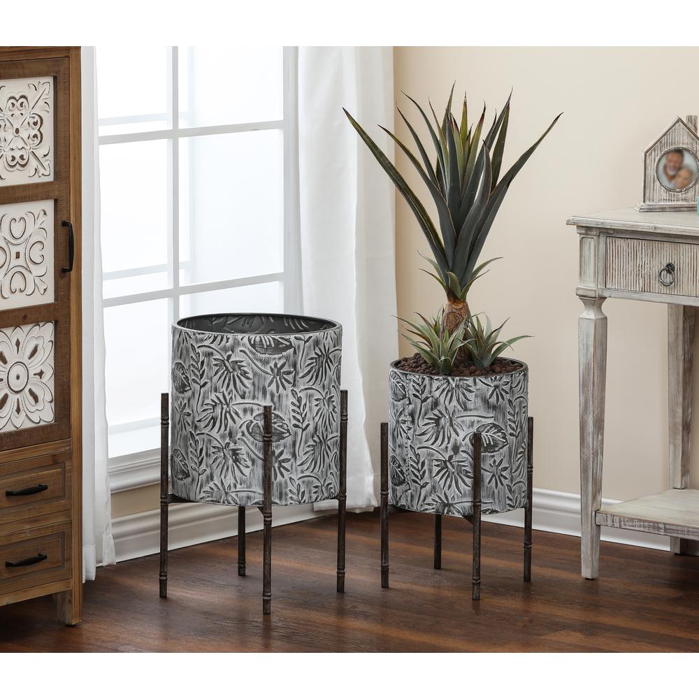 Two Piece Gray Metal Cachepots. Picture 2