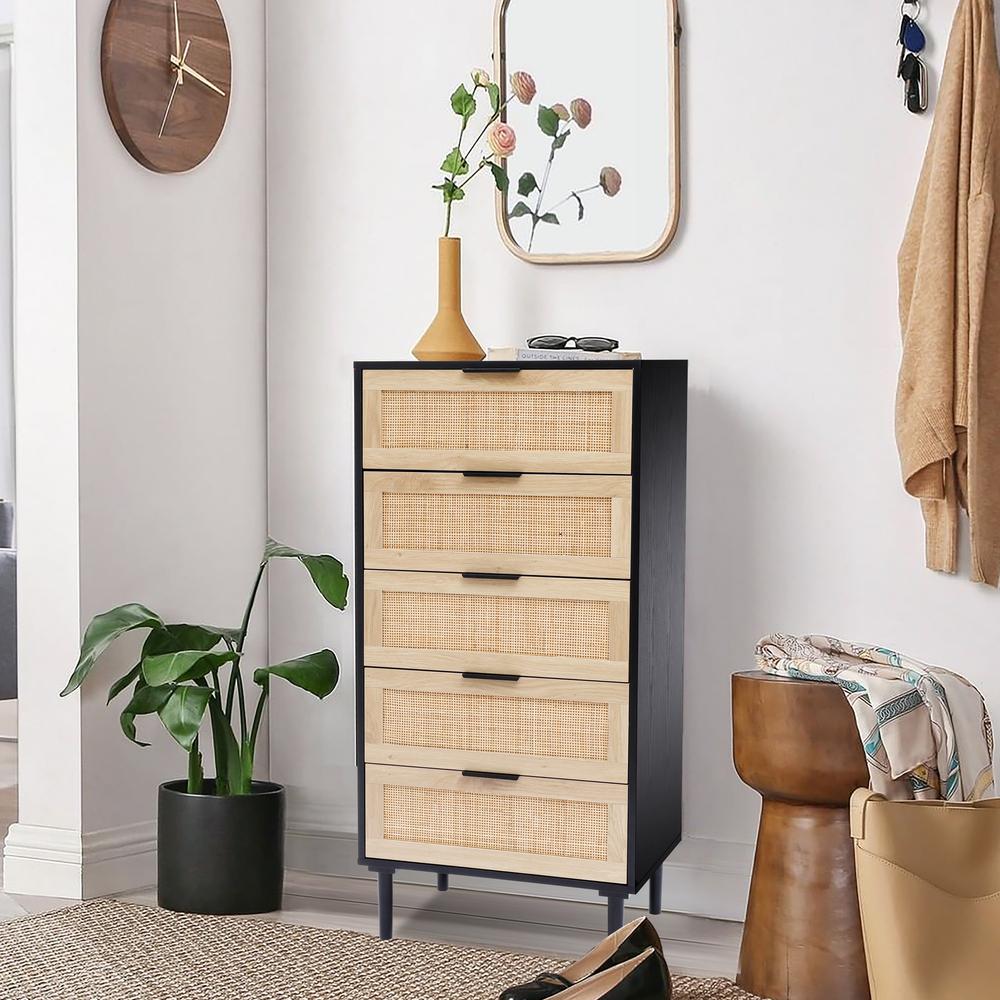Black and Brown Wood 5-Drawer Chest. Picture 5