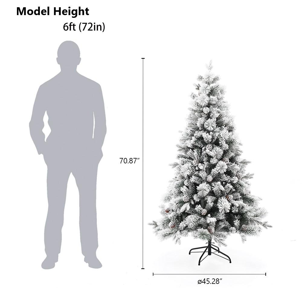 6Ft Artificial Flocked Full Pine Christmas Tree with Pine Cones. Picture 12