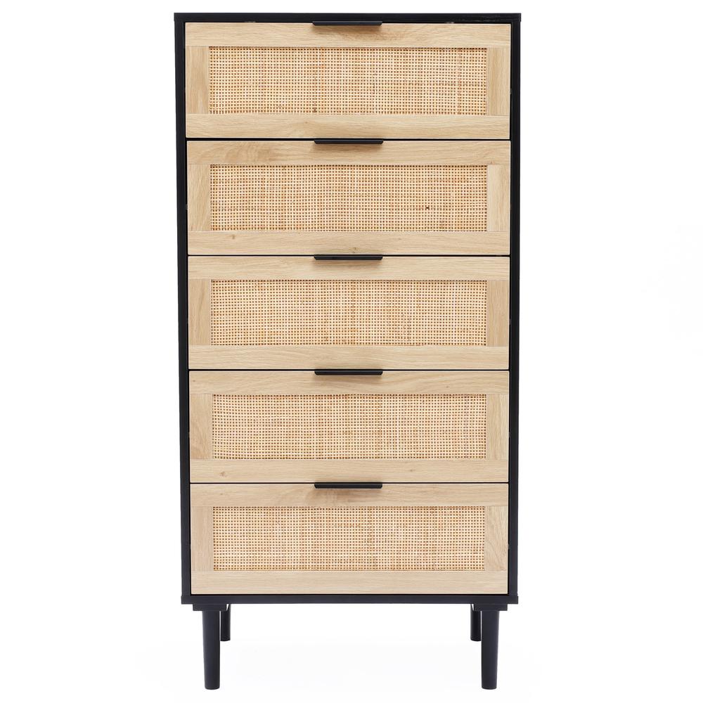 Black and Brown Wood 5-Drawer Chest. Picture 1