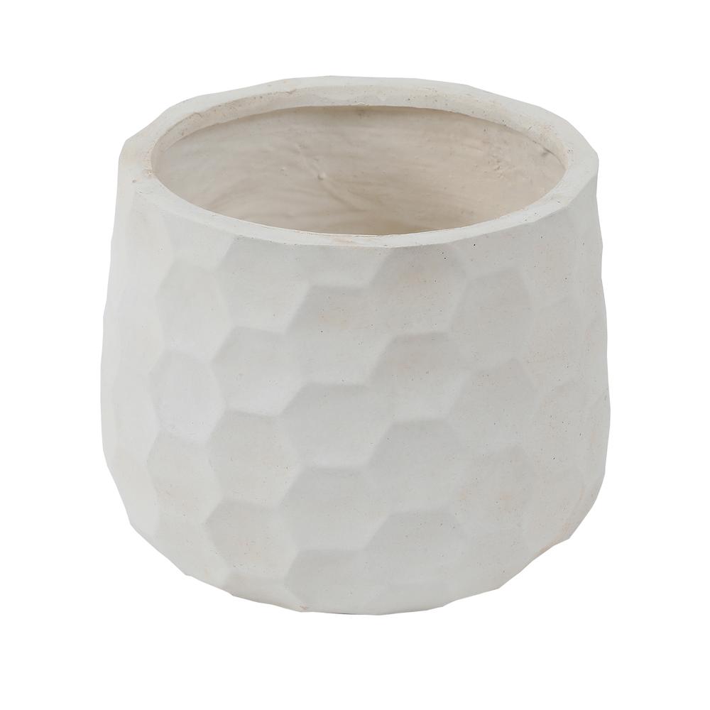 White Geo-Design Round MgO Planter. Picture 1