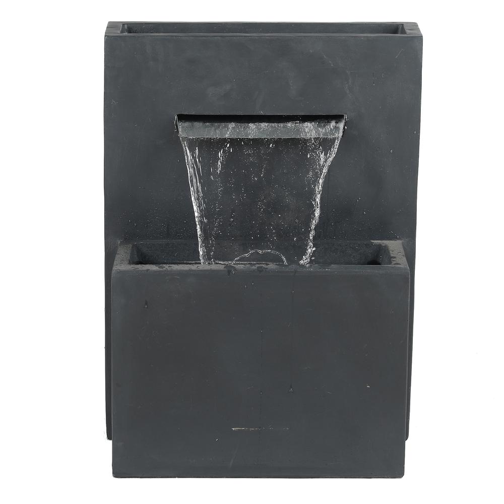 Gray Resin Modern Rectangular Waterfall Outdoor Fountain. Picture 1