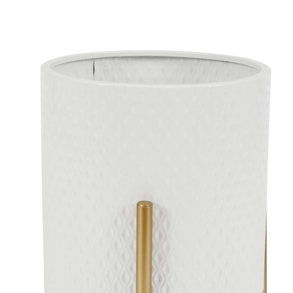 2-Piece White Round Metal Planters and Gold Stand. Picture 3