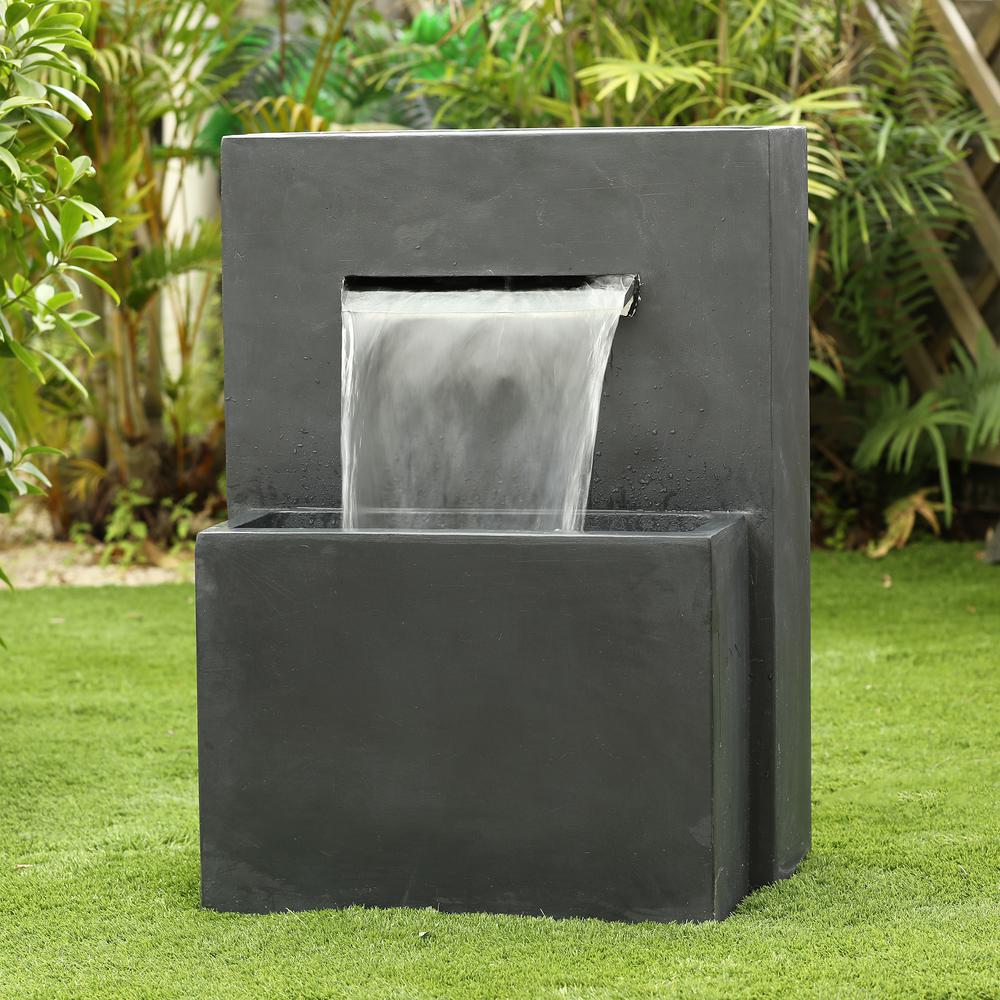 Gray Resin Modern Rectangular Waterfall Outdoor Fountain. Picture 2