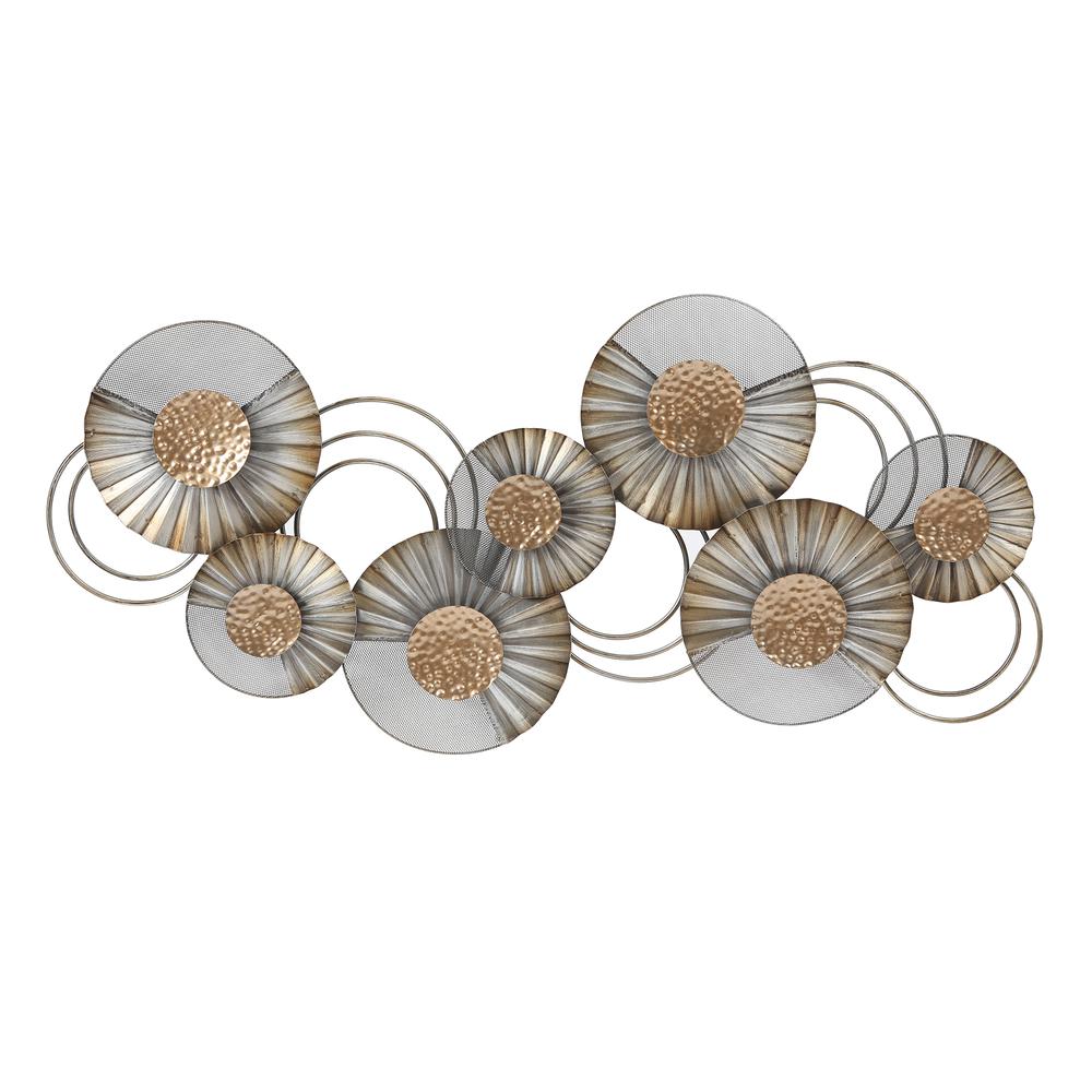 47" W Distressed Metal Modern Flower Wall Decor. Picture 1