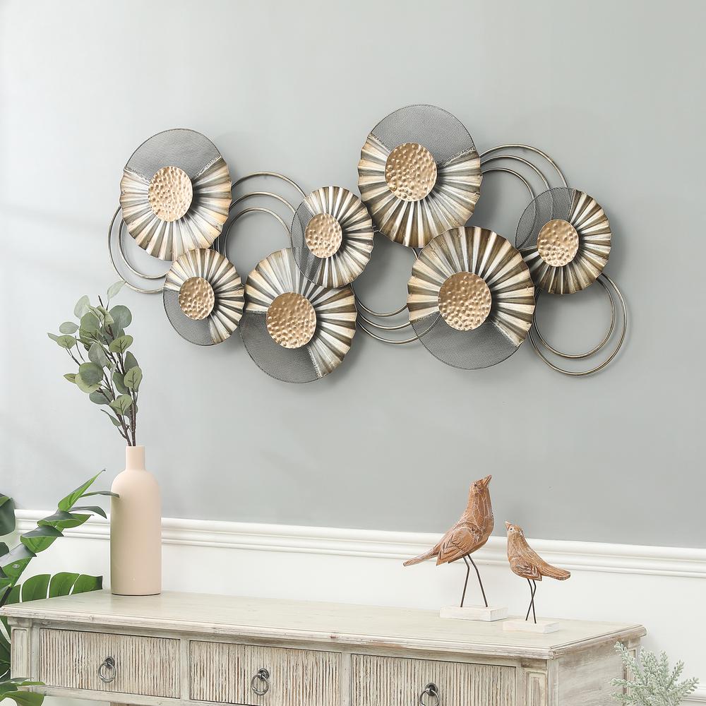 47" W Distressed Metal Modern Flower Wall Decor. Picture 4