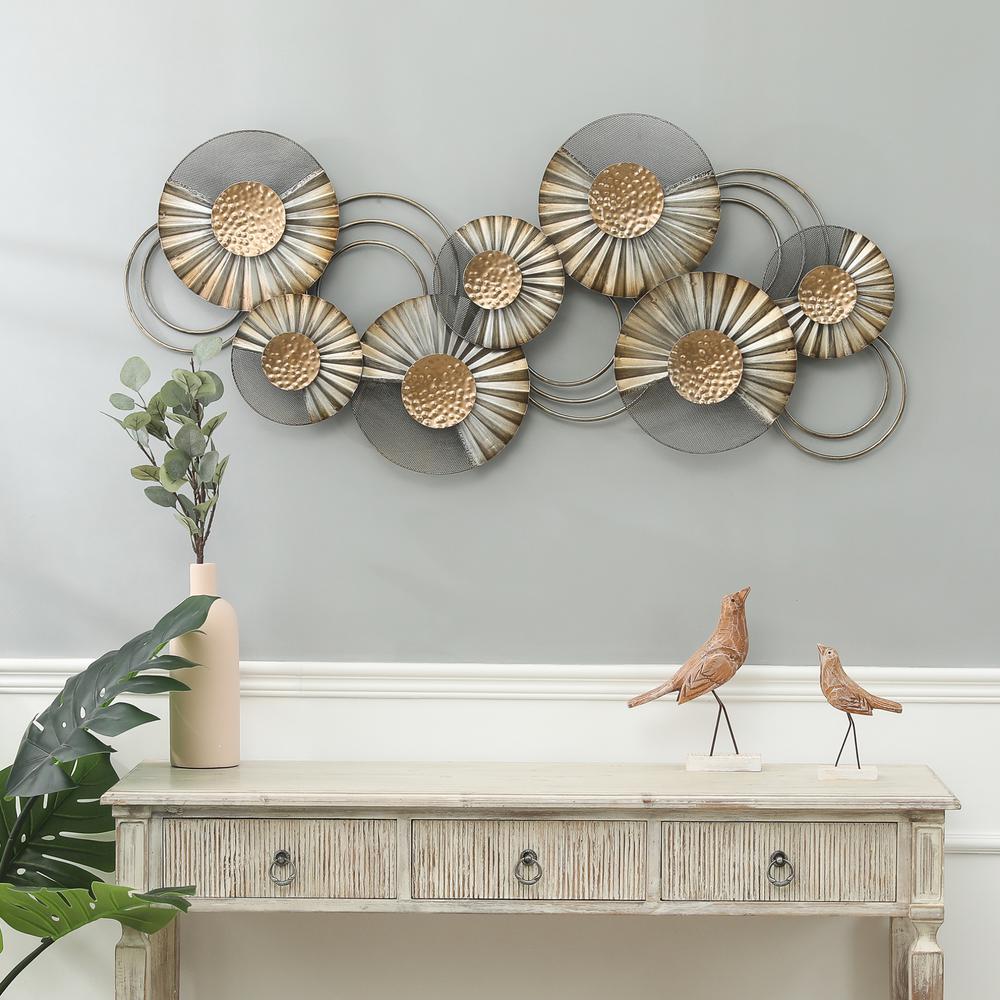 47" W Distressed Metal Modern Flower Wall Decor. Picture 3