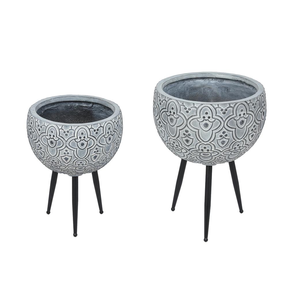 2-Piece MgO Gray Raised Planters. Picture 2