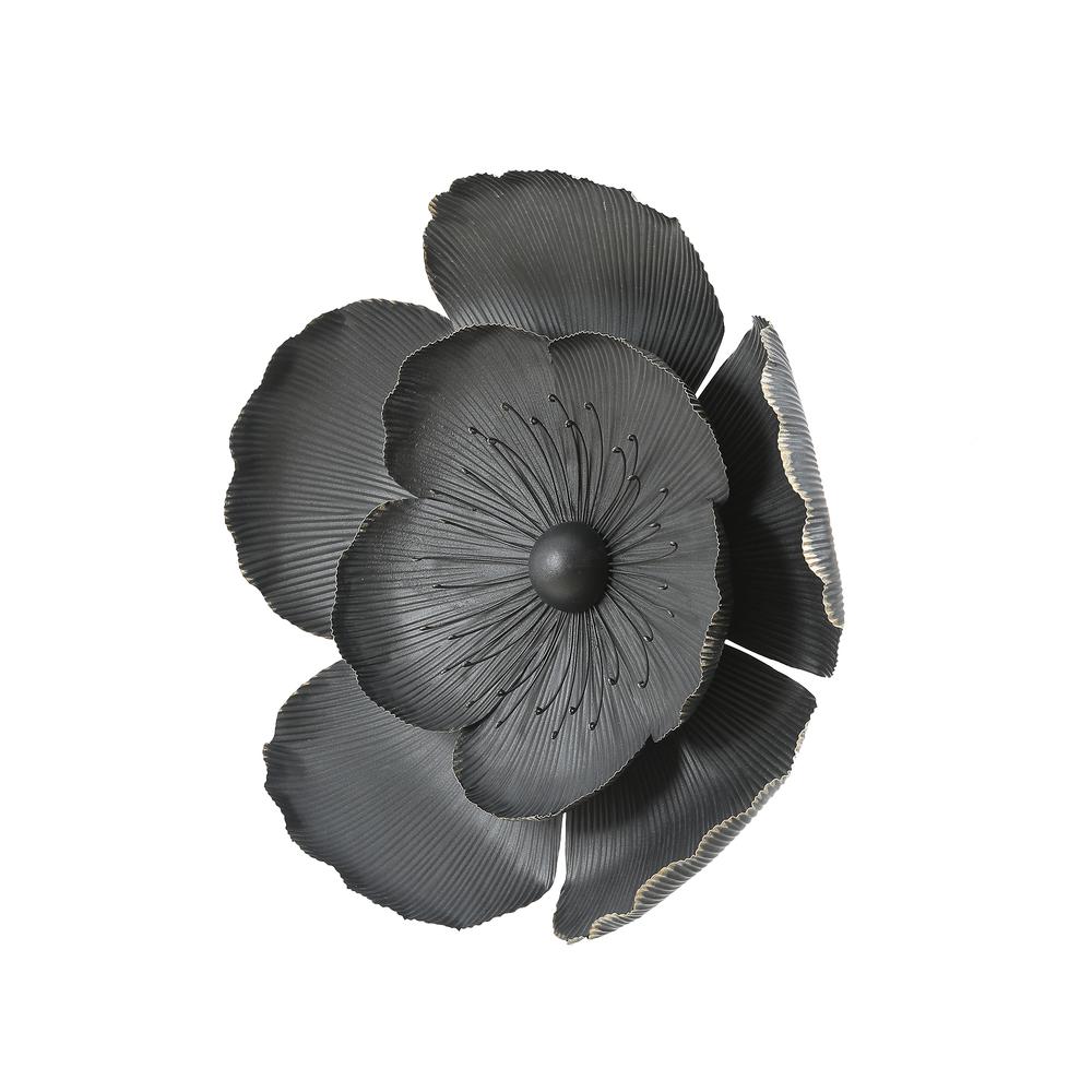 LuxenHome 3-Piece Dark Gray with Gold Metal Flowers Wall Decor Set. Picture 5