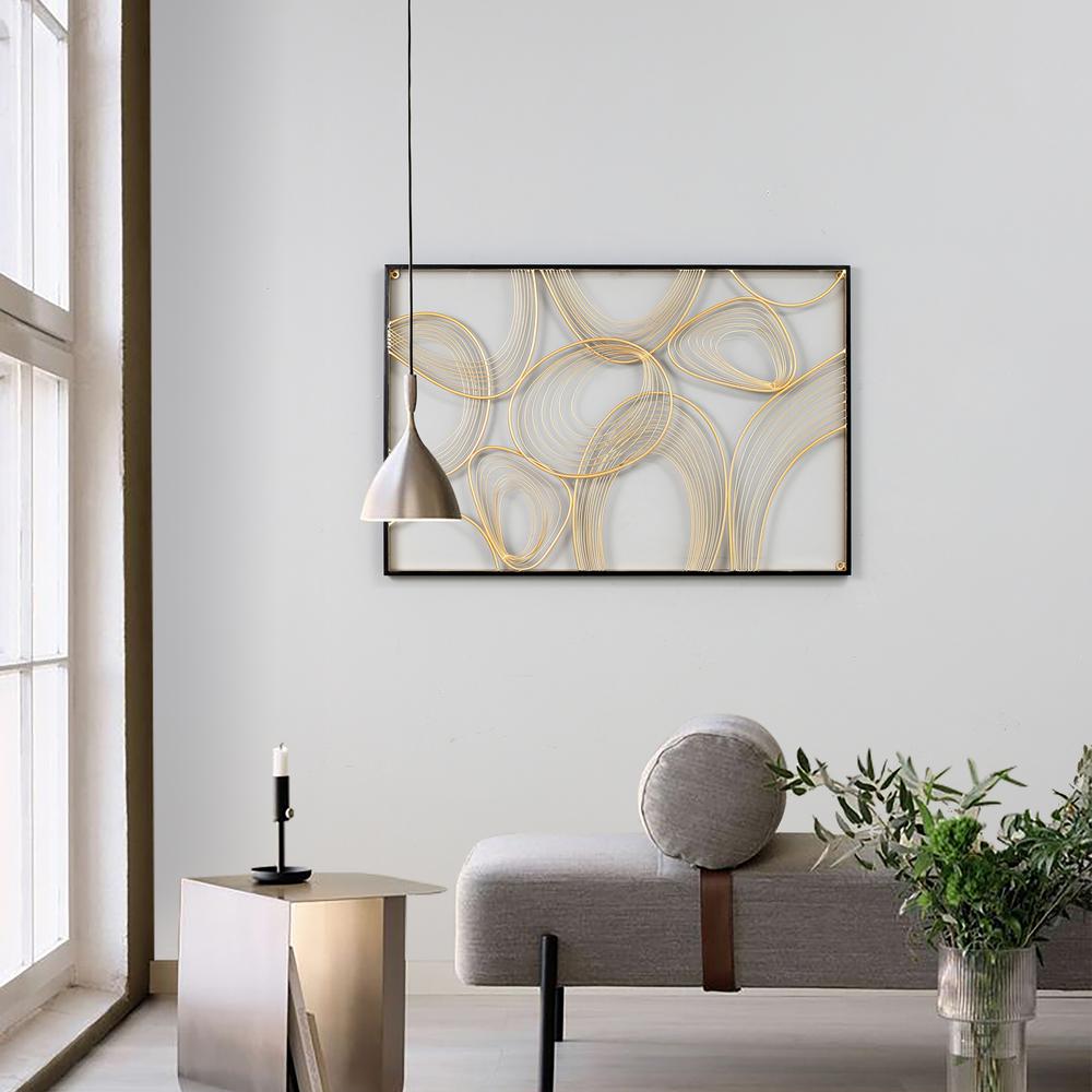 Gold and Black Abstract Metal Rectangular Metal Wall Decor. Picture 3