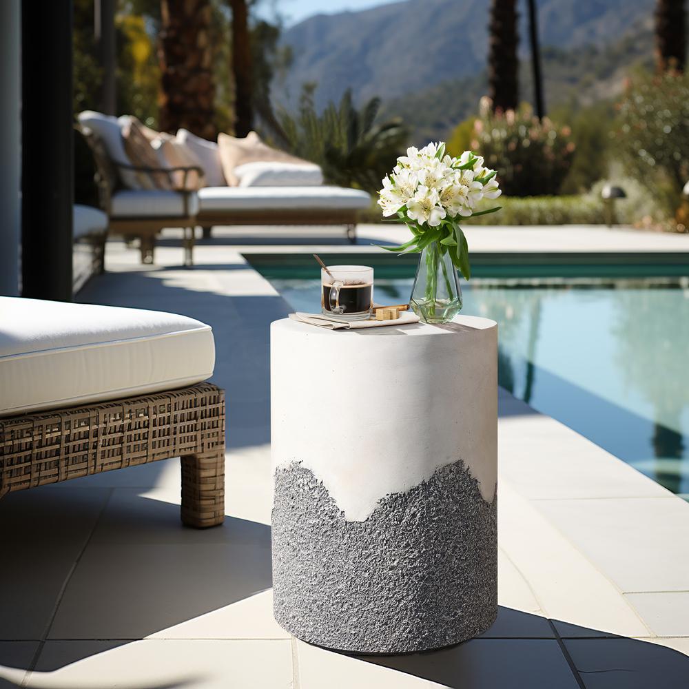 Gray and White Cement Round Outdoor Side Table. Picture 7