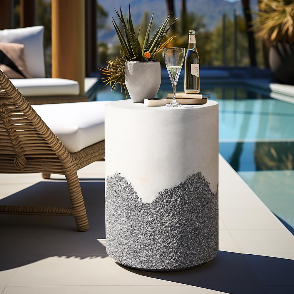 Gray and White Cement Round Outdoor Side Table. Picture 5