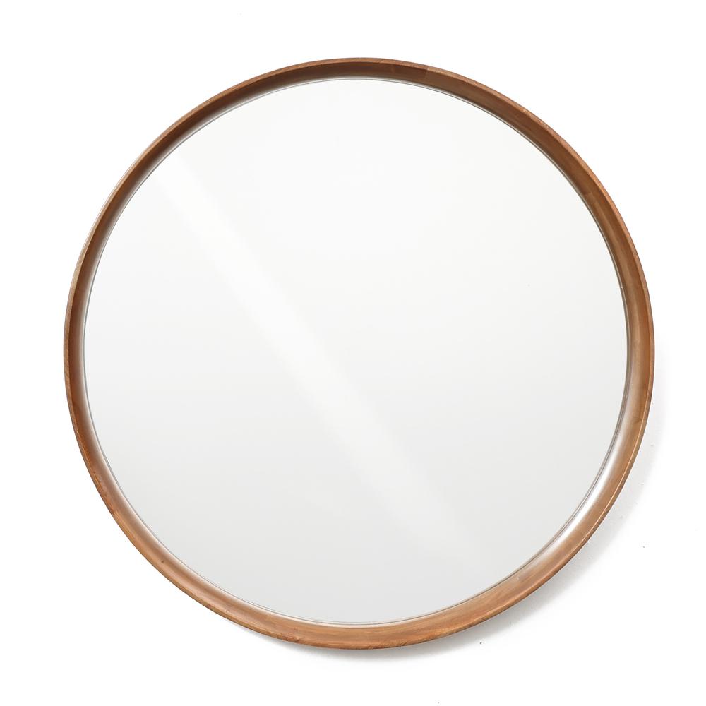 LuxenHome Natural Rubberwood Frame Round Wall Mirror. Picture 1