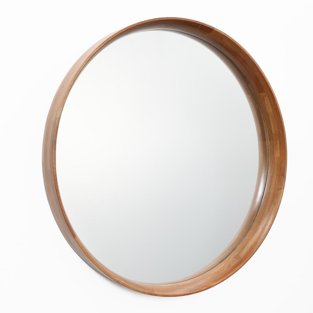 LuxenHome Natural Rubberwood Frame Round Wall Mirror. Picture 2