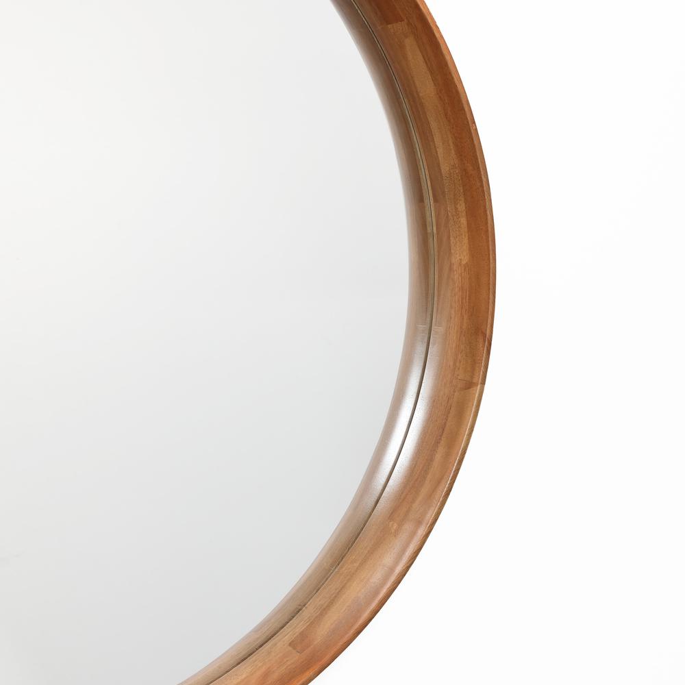 LuxenHome Natural Rubberwood Frame Round Wall Mirror. Picture 4