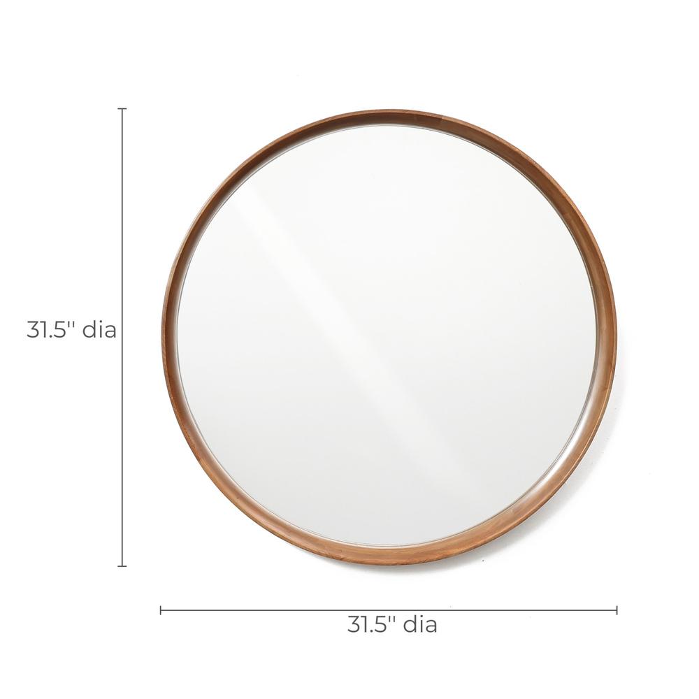 LuxenHome Natural Rubberwood Frame Round Wall Mirror. Picture 10