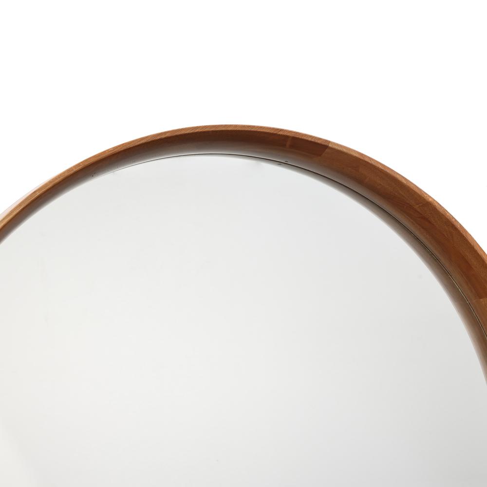 LuxenHome Natural Rubberwood Frame Round Wall Mirror. Picture 3