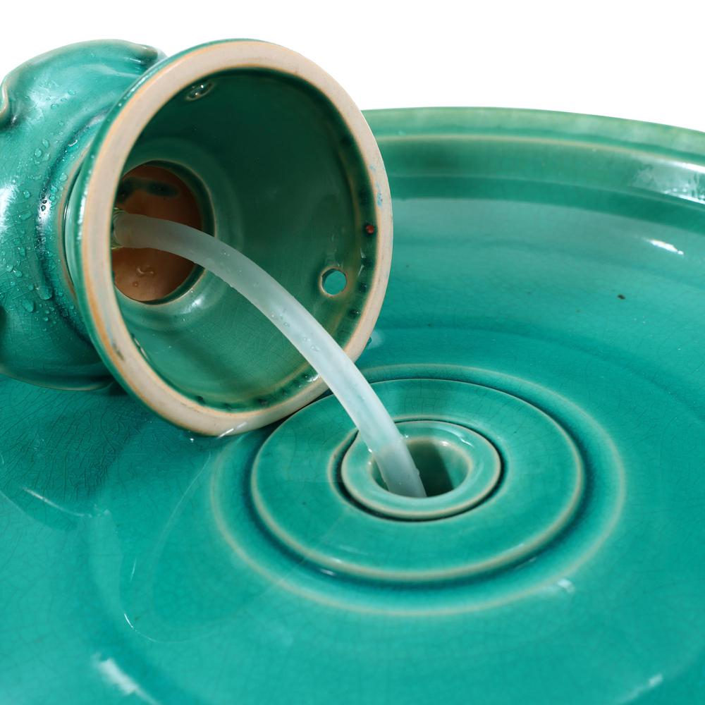 Aqua Glazed Ceramic 22-In Tall Birdbath Fountain. Picture 7