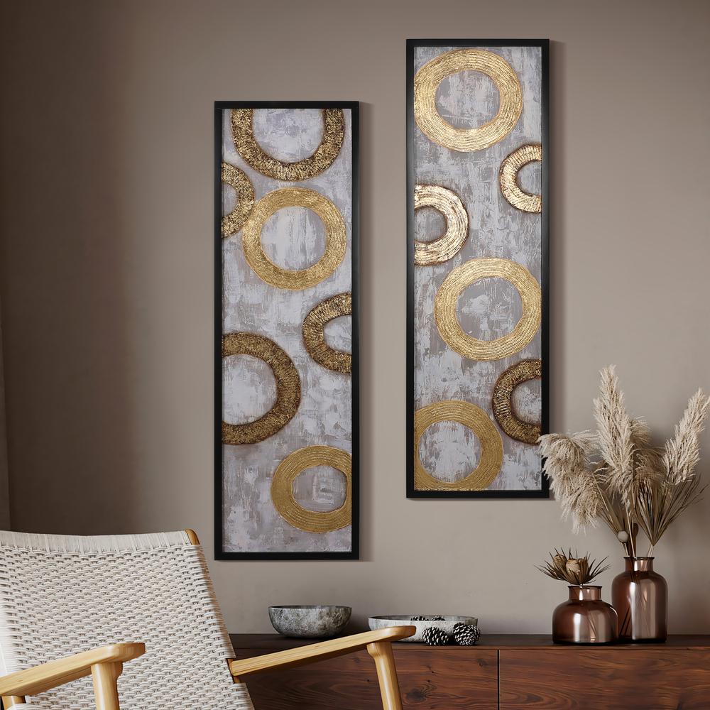 2-Piece Gold and Brown Metal with Black Rectangle Frame Wall Decor Set. Picture 3