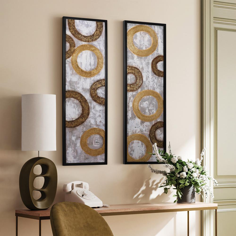 2-Piece Gold and Brown Metal with Black Rectangle Frame Wall Decor Set. Picture 2