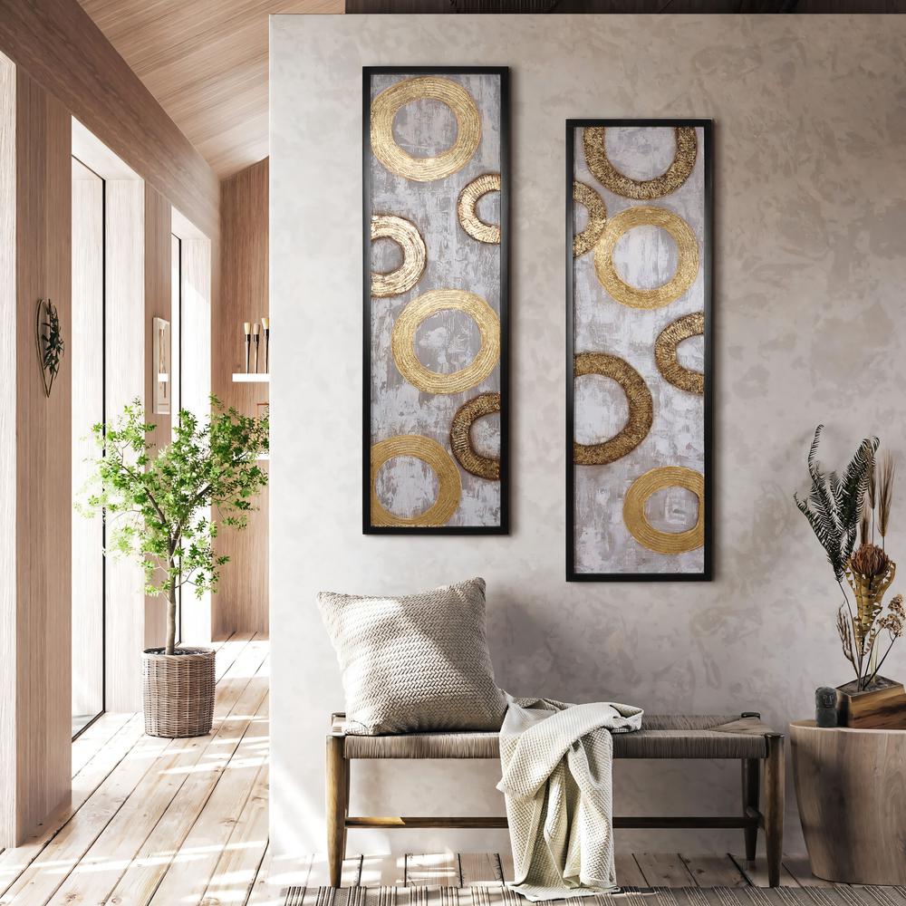 2-Piece Gold and Brown Metal with Black Rectangle Frame Wall Decor Set. Picture 4