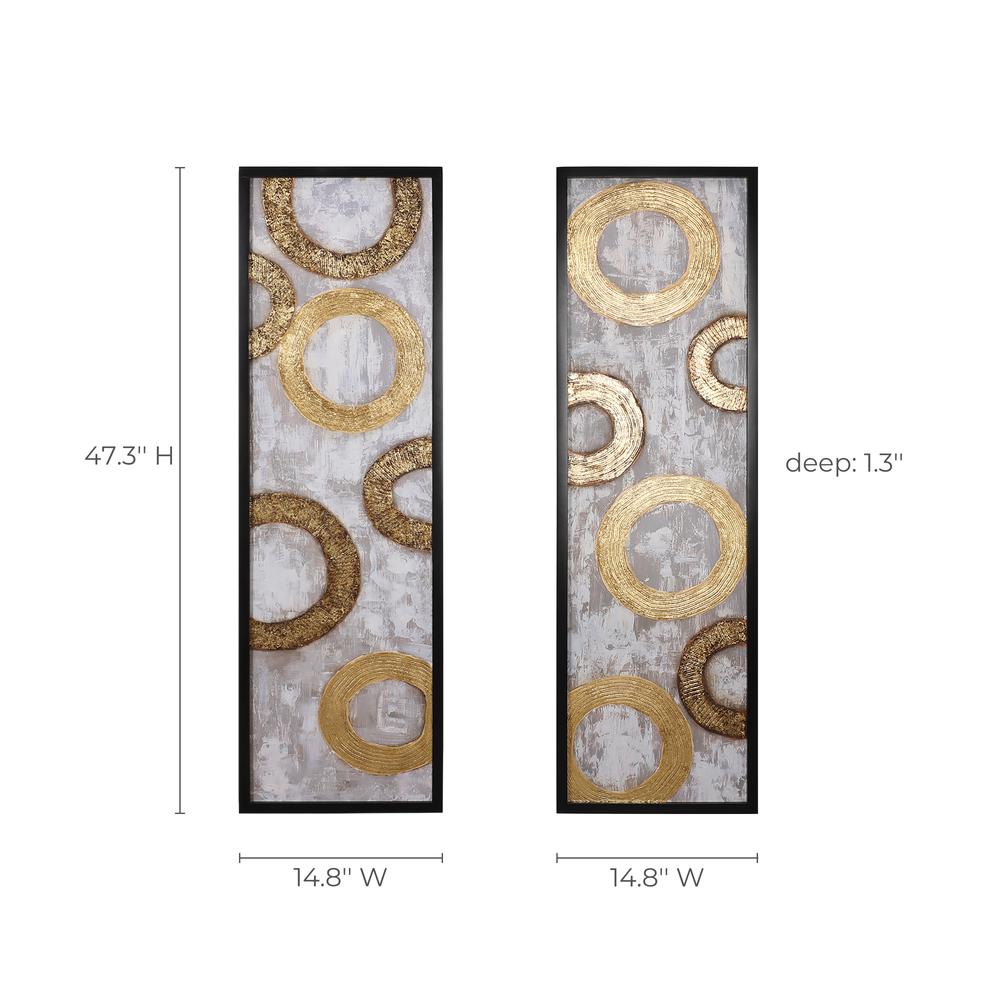 2-Piece Gold and Brown Metal with Black Rectangle Frame Wall Decor Set. Picture 8